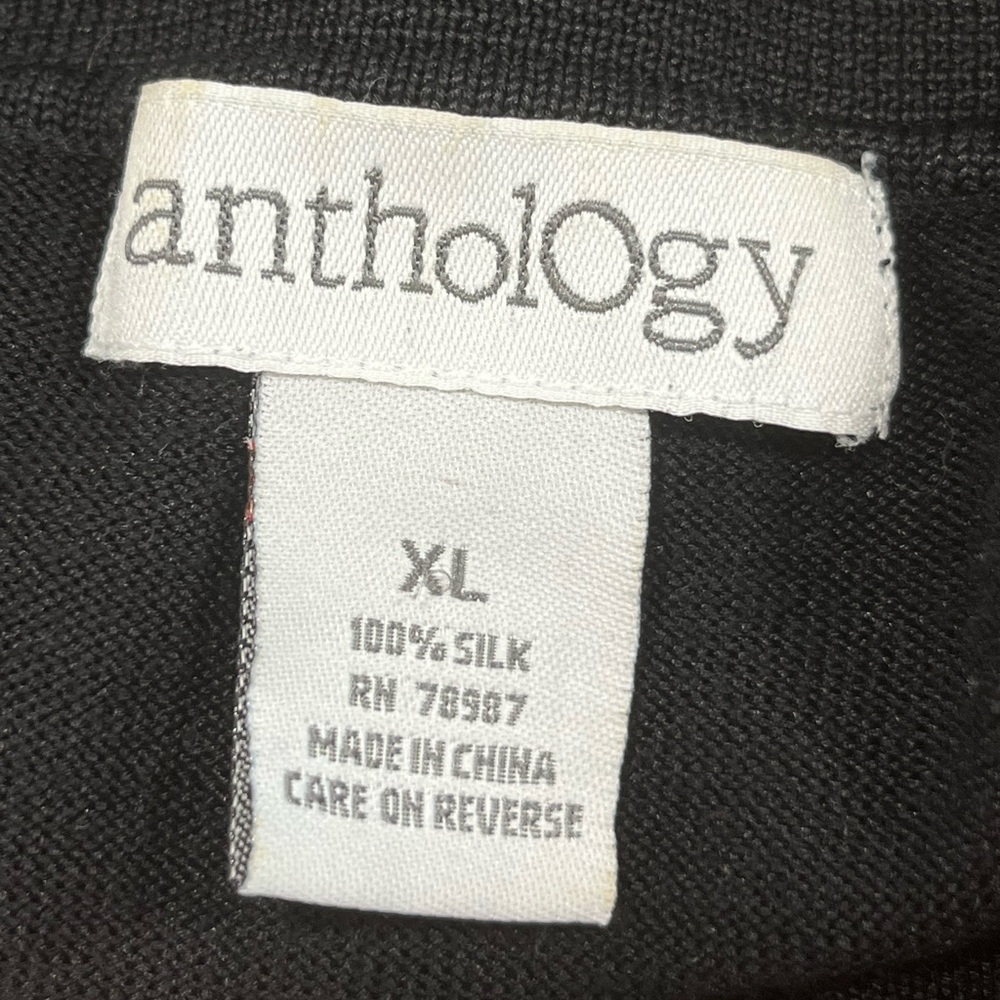 Anthology 100% Silk Long Sleeve Sweater Polo Black Men’s XL Luxury Knit Top - Picture 5 of 7